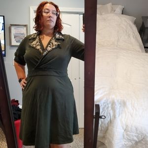 Army Green embroidered dress 18w